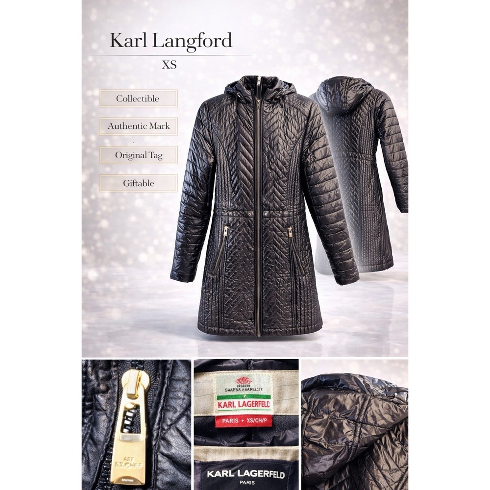 Karl Lagerfeld Paris Womens XS Black Quilted Hooded Puffer Coat Jacket